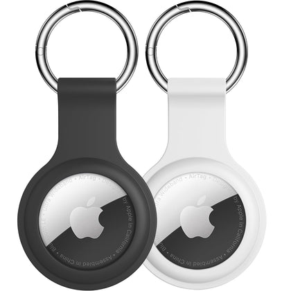 ?2 Pack? Compatible with Compatible with Apple AirTag Case with Air Tag Keychain, Soft Silicone AirTag Holder AirTags Key Ring Cases Tags Chain AirTag GPS Item Finders Accessories - White+Black