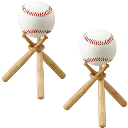 TIHOOD 2PCS Wooden Baseball Display Stand Holder -Consists of 3 Mini Baseball Bat