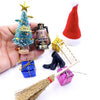 22Pcs Doll House Christmas Decoration Fake Light String Hat Wreath Mini Tree Gift Boxes Dollhouse 1:12 Toyhouse Miniature Scene Model Pretend DIY Fairy Figurines Garden Hanging Ornaments Party Favors