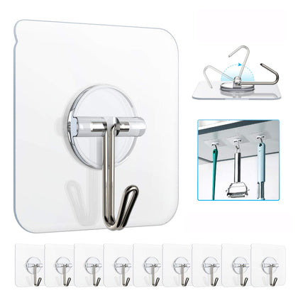 Znben Adhesive Hooks, Reusable Wall Hooks Heavy Duty 13LB Utility Hooks Transparent Seamless Hooks Waterproof and Oil Proof for Kitchen Bathroom Ceiling Office Window 10 Pack