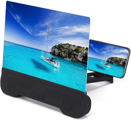 14'' Screen Magnifier with Bluetooth Speakers for Cell Phone,3D Magnifying Projector Screen Enlarger for Movies Videos Games Foldable Stand Holder with HD Screen Amplifier Supports All Smartphones