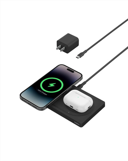 Belkin BoostCharge Pro 2-in-1 Fast Wireless Charging Pad Compatible with iPhone, AirPods, and MagSafe Devices - Black