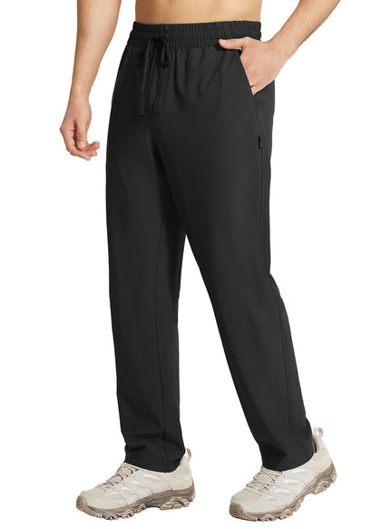 BALEAF Men's Hiking Pants Quick Dry Water Resistant Lightweight Elastic Waist Outdoor Cargo Sweatpants with Zip Pockets Black L