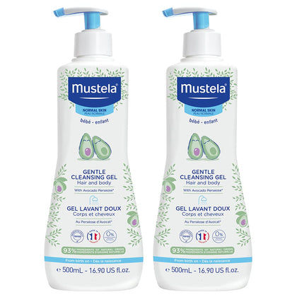 Mustela Baby Gentle Cleansing Gel - Baby Hair & Body Wash - with Natural Avocado fortified with Vitamin B5 - Biodegradable Formula & Tear-Free ââ¬â 16.90 Fl Oz (Pack of 2)
