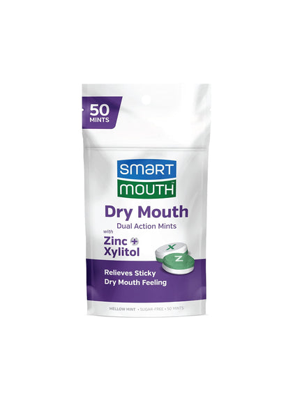 SmartMouth Dry Mouth Dual-Action Mints - Sugar-Free Breath Mints - 50 Count, 3 Pack, Mellow Mint