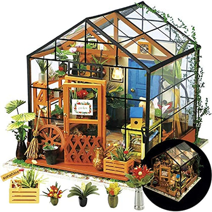 Rolife DIY Miniature House Kit Greenhouse, Tiny House Kit for Adults to Build, Mini House Making Kit with Furnitures, Halloween/Christmas Decorations/Gifts for Family and Friends (Cathy's Greenhouse)
