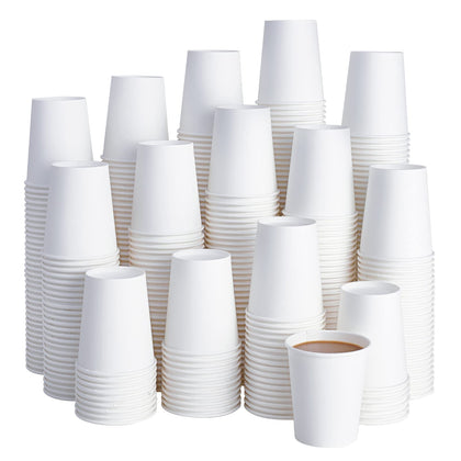 LITOPAK 400 Pack 8 oz Disposable Paper Coffee Cup, Hot/Cold Beverage Drinking Cups for Water, White, Suitable for Party, Picnic, Travel, and Events.