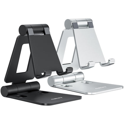 Nulaxy 2 Pack Dual Folding Cell Phone Stand, Fully Adjustable Foldable Desktop Phone Holder Cradle Dock Compatible with Phone 15 14 13 12 Pro Xs Xs Max Xr X 8, All Phones, Black & Silver