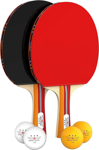 NIBIRU SPORT Table Tennis Paddles - Professional Ping Pong Paddles Set of 2 w/ 4 Balls and Storage Case - Table Tennis Equipment & Game Accessories