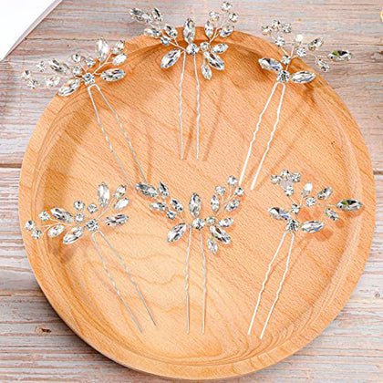 6 Pieces Bridal Hair Clips Set for Wedding Flower Hair Pins Decorative Women Girls Rhinestone Hair Jewelry Accessories Crystal Leave Floral Barrettes Vintage Headpiece Bridesmaids (Silver)