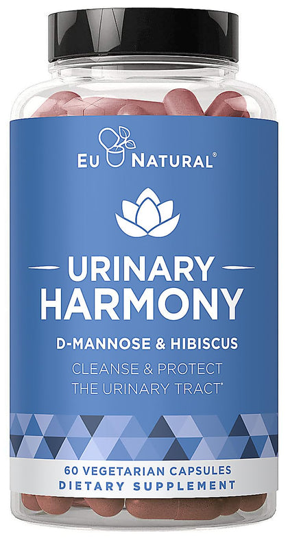 Urinary Harmony D-Mannose Supplement for Urinary Tract Health - Clinical-Strength Formula with D-Mannose & Hibiscus Cleanses and Flushes the Urinary System - 60 Fast-Acting Capsules