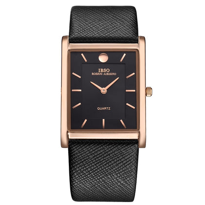 IBSO Men Watches 7MM Ultra-Thin Rectangle Dial Watch Classic Quartz Wristwatch (Black Gold)