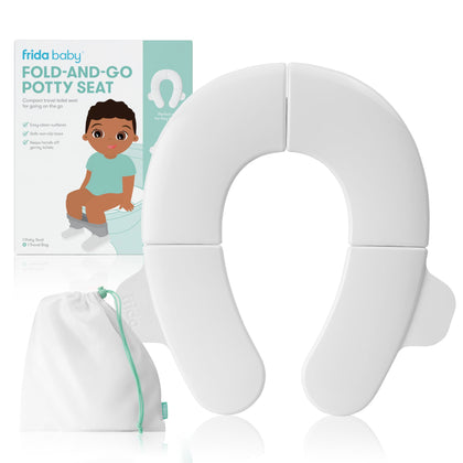Frida Baby Fold-and-Go Potty Seat | Folding Travel Potty Seat for Boys and Girls, Fits Round & Oval Toilets, Non-Slip Base, Handles, Includes Free Travel Bag