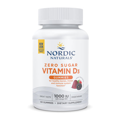 Nordic Naturals Zero Sugar Vitamin D3 Gummies, Wild Berry - 60 Gummies - 1000 IU Vitamin D3 - Great Taste - Healthy Bones, Mood & Immune System Function - Non-GMO - 60 Servings