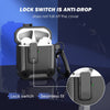 RFUNGUANGO AirPods 2nd Generation Case Cover with Cleaner Kit, Military Hard Shell Protective Armor with Lock for AirPod Gen 1&2 Charging Case, Front LED Visible,Black