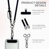 BFSD·DM Cell Phone Lanyard, Universal Crossbody Patch Phone Lanyards,2× Phone Patches,Nylon Phone Lanyards for Around The Neck,Compatible with Most Smartphones, anti theft(Black,51 inch)