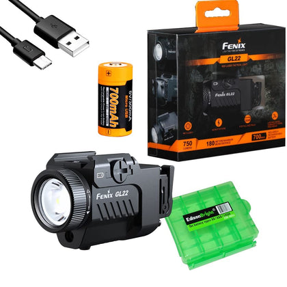 Fenix GL22 750 Lumen LED Flashlight/Laser Combo, for Most Handguns and Pistols with EdisonBright Cable Carrying case