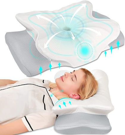Pulatree Cervical Pillow for Neck Pain Relief, Odorless Contour Memory Foam Pillows with Cradles Design, Ergonomic Orthopedic Bed Pillows for Sleeping, Support Side Back Stomach Sleeper
