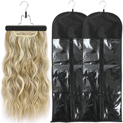 2Pcs Hair Extension Holder, Extra Long Wig Storage Bag with Hanger, Wig Storage for Multiple Wigs Hairpieces Ponytail Braids, Portable Wig Bags Storage Style Hair Travel Hair Extensions Bag (31.5 Inch, 2Pcs Black)