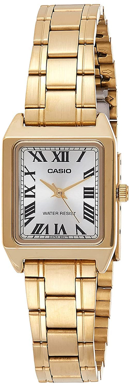 Casio LTP-V007G-9B Women's Rectangular Gold Tone Stainless Steel Roman Gold Dial Dress Watch