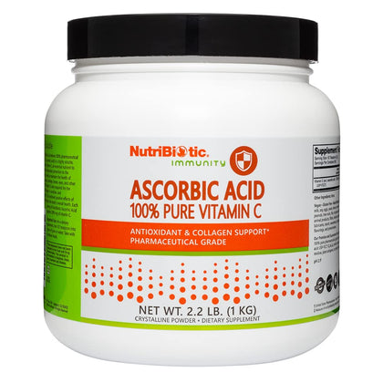 NutriBiotic Ascorbic Acid Vitamin C Powder, 2.2 Lb | Pharmaceutical Grade L-Ascorbic Acid, 2000 Mg Per Serving | Essential Immune & Antioxidant Collagen Support Supplement | Vegan, Gluten & GMO Free