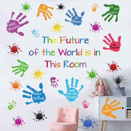 Colorful Inspirational Quotes Wall Stickers Vinyl Paint Splatter Handprint Wall Decals Motivational Lettering Positive Saying Wall Art Sticker for Kids Bedroom Playroom Classroom Nursery Room Decor.