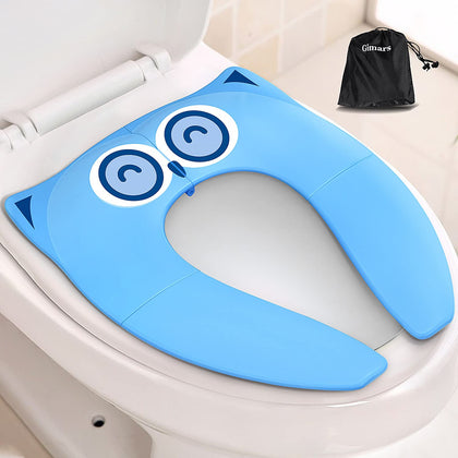 Gimars Upgrade Non-Slip Easily Removed Foldable Travel Potty Seat for Toddlers & Kids, Portable Toilet Seat Cover Fits All Shape Toilets, 6 Large Non-slip Silicone Pads, Free Carry Bag