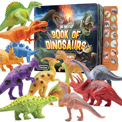 PREXTEX Dinosaur Toys for Kids 3-5 (12 Plastic Dinosaur Figures & Interactive Dinosaur Book with Sound) - Toddler Dinosaur Toy, Kids Dinosaur Toys for Girls, Boys, Toddlers, Dinosaurs for Kids 3-5