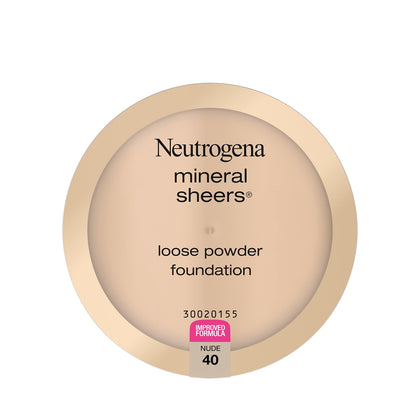 Neutrogena Mineral Sheers Lightweight Loose Powder Makeup Foundation with Vitamins A, C, & E, Sheer to Medium Buildable Coverage, Skin Tone Enhancer, Face Redness Reducer, Nude 40,.19 oz