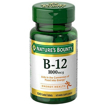 Nature's Bounty Natural Vitamin B12, 1000mcg, 100 Tablets (Pack of 2)