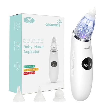 GROWNSY Nasal Aspirator for Baby | Baby Nose Sucker | Electric Nose Suction for Toddler, Automatic Booger Sucker with 3 Silicone Tips, Pause & Music & Light Soothing Function