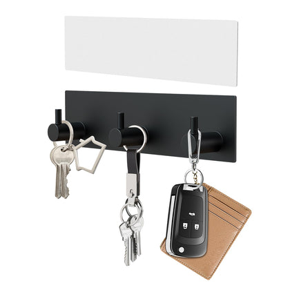 VIS'V Key Holder for Wall, Matte Black Self Adhesive Key Hanger Small Metal Key Rail with 3 Key Hooks Wall Mounted Key Rack Organizer with Extra Adhesive for Entryway Hallway Doorway