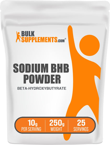 BULKSUPPLEMENTS.COM Sodium BHB Powder - Beta-HydroxyButyrate Powder, BHB Supplement - BHB Salts, Electrolytes Supplement, Pack of 1 - Pure & Unflavored, 10g per Serving, 250g (8.8 oz)