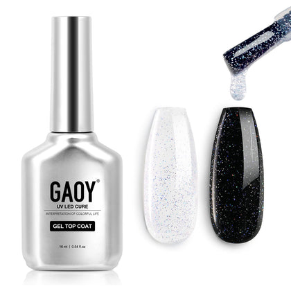 GAOY Glitter Gel Top Coat, 16ml Silver Iridescent Gel Nail Polish Sparkly No Wipe Clear Top Coat, Soak off UV LED Finish Gel for Nail Art
