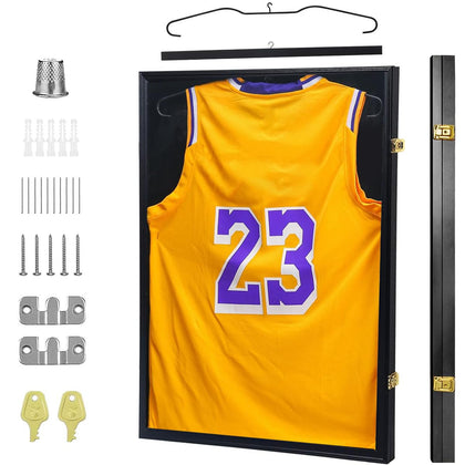 Jersey Frame Display Case,Jersey Display Shadow Box,Large Lockable Sports Jersey Frame Shadow Box with 98% Uv Protected,Acrylic and Hanger for Baseball Basketball Football Soccer Hockey Sport Shirt