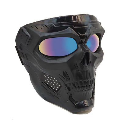 PPGAREGO Airsoft Mask | Ghost Mask | Motorcycle Face Mask | Skull Skeleton Mask | Airsoft Tactical Gear | for Halloween Paintball Game Party and Other Outdoor Activities (Black+Dazzling Blue)