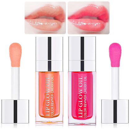 2 Set Lip Oil Hydrating Tinted Lip Balm, Plump Lip Gloss Lip Care Transparent Toot Lip Oil Tinted, Fresh Texture & Non-sticky, Nourishing Repairing Lightening Lip Lines Lip Care Products (Pink / Cherry)