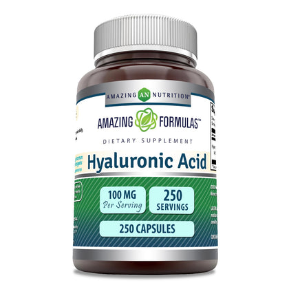 Amazing Formulas Hyaluronic Acid 100mg 250 Capsules Supplement | Non GMO | Gluten Free | Made in USA