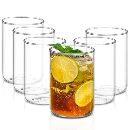 Borosil Water Glasses Set of 6, 12 Oz, BPA Free, Borosilicate Heat Resistant Glass, Modern Clear Drinking Glasses Set for Dinner Table, Odor Resistant, Dishwasher Safe, Water, Juice, Beer & Cocktails