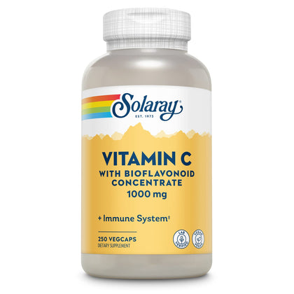 SOLARAY Vitamin C w/Rose Hips, Acerola & Bioflavonoids, 1000mg, Supports Immune Function & Healthier Skin, Hair, Nails, Non-GMO, Vegan, 250 CT