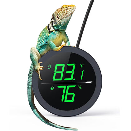 Reptile Tank Thermometer, PAIZOO LED Digital Reptile Thermometer and Humidity Gauge Hygrometer for Reptile Tank Snake Tank Accessories Pet Rearing Box with 55.2 Cable USB Power Supply- Black