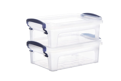 Superio Mini Clear Storage Boxes with Lids, Plastic Containers for Organizing, Stackable Crates, BPA Free, Non Toxic, Odor Free, Organizer Bins for Home, Office, and Dorm, 1.25 Qt, 2 Pack