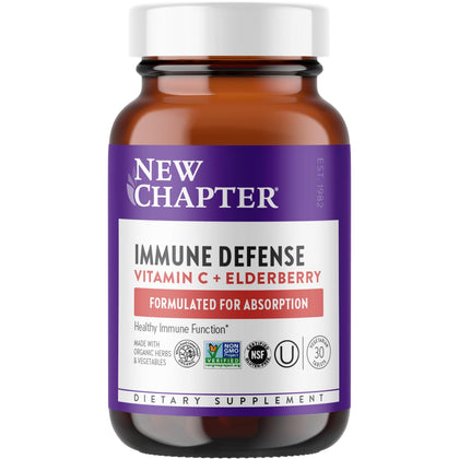 New Chapter® Vitamin C Immune Defense Supplement + Elderberry - Excellent Source of Vitamin C, One Daily Tablet for Healthy Immune Support, Made with Organic Herbs, Non-GMO, Gluten Free, 30 ct