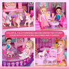 Dollhouse w/Princesses, 4 Unicorns and Dog Dolls - Pink/Purple Dream House Toy for Little Girls - 4 Rooms w/Garden, Furniture and Accessories - Girls Ages 3-6 (2 Princesses)