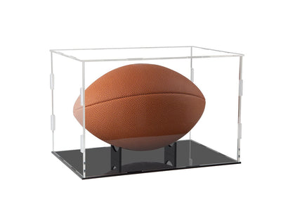 Acrylic Football Display Case Clear Full Size Frame Glass Showcase Box Assemble UV Protection Memorabilia Sports with Black Stand Holder Box Protection Storage