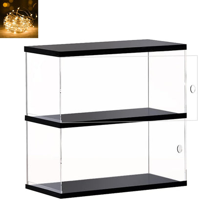 Clear Acrylic Display Risers Shelf for Funko Pop Figures with 2 Tier Large Storage Stand Case Wooden Organizer Box for Mini Figure for Pop Mart Collectibles Toys, Black 10.2x4.7x11.4inch