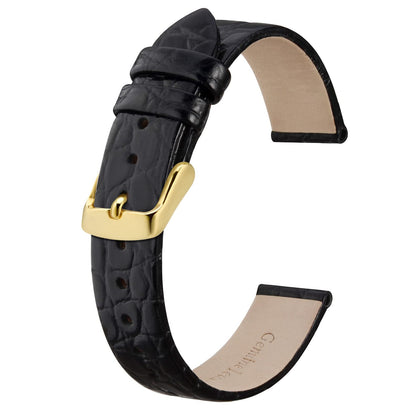 BISONSTRAP Leather Watch Straps, Soft Replacement Bands with Polished Buckle,8mm, Black with Gold Buckle