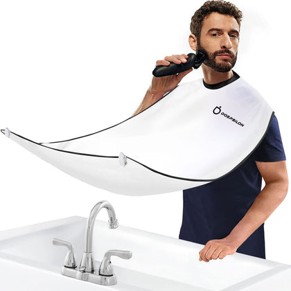 Beard Bib Apron, Beard Hair Clippings Catcher for Shaving and Trimming, Men's Shaving Beard Catcher, Non-Stick Beard Shave Cape, with 4 Strong Suction Cups, Grooming Gifts for Men - White