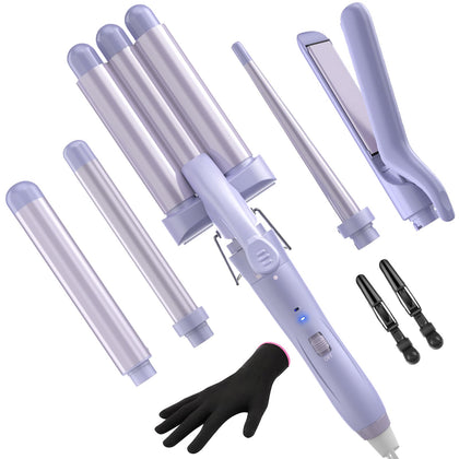 5 in 1 Wand Curling Iron-Curling Wand Set with Hair Straightener, 3 Barrels Hair Crimper Iron, 3 Ceramic Curling Irons (0.35 