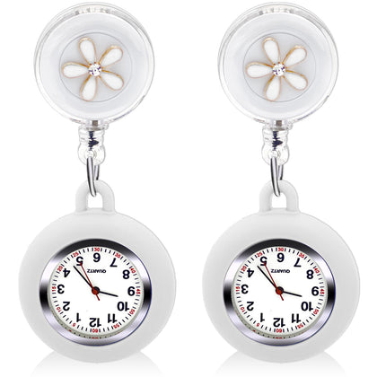 Lragvtbk 2 Pcs Retractable Nurse Watch for Nurses Student Gifts Clip Watch Nurse Badge Accessories (White)